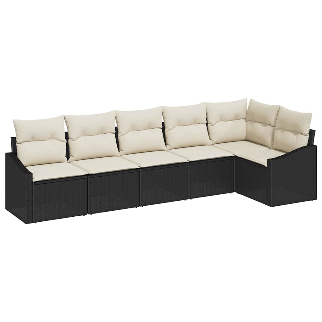 Sofa Set mit Kissen 6 pcs Schwarz und Creme Poly-Rattan