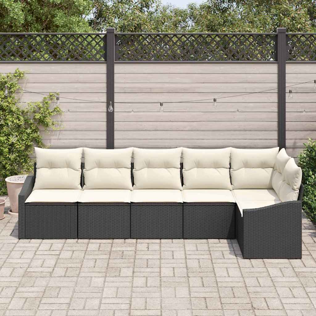 Sofa Set mit Kissen 6 pcs Schwarz und Creme Poly-Rattan