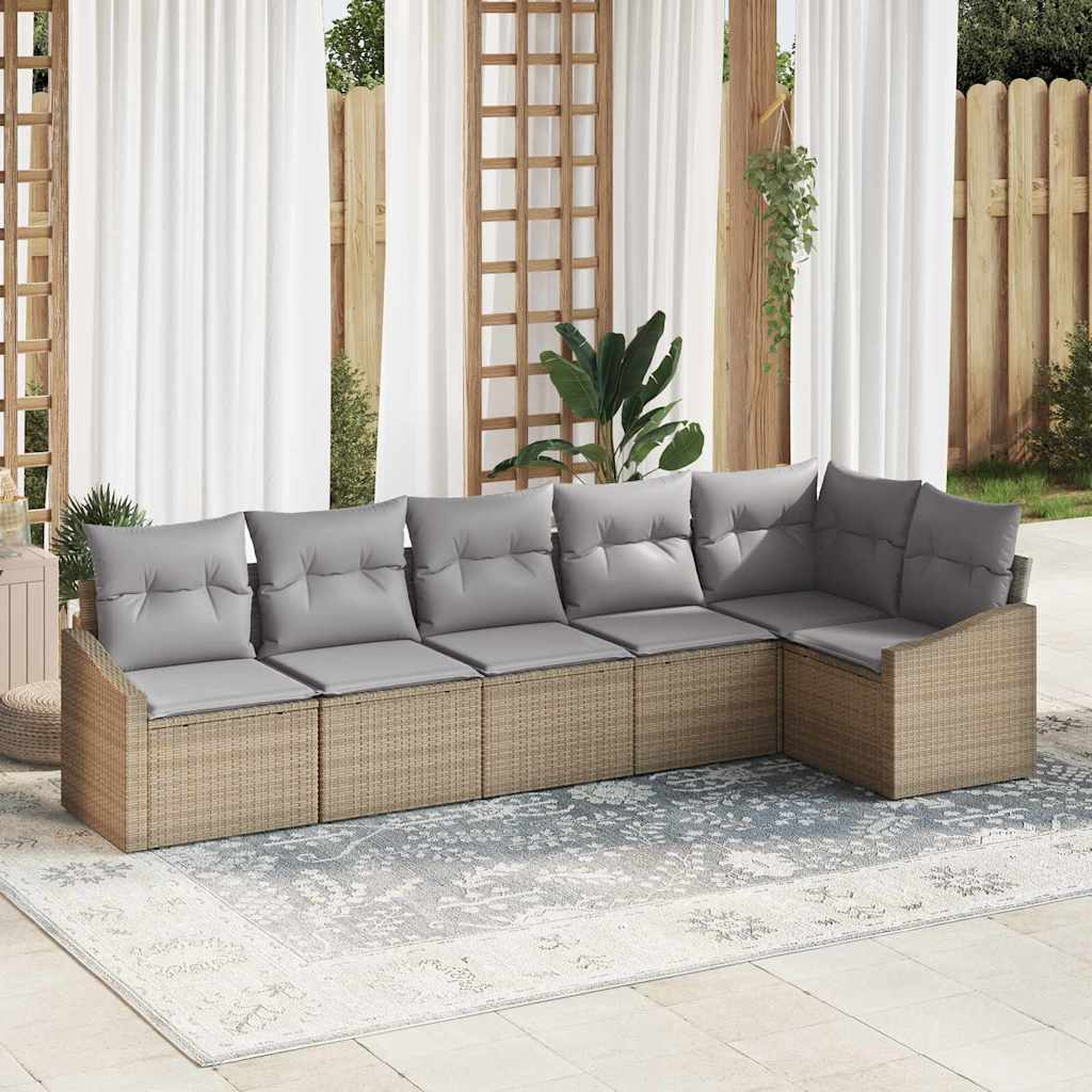 Sofa Set mit Kissen 6 pcs Schwarz und Creme Poly-Rattan