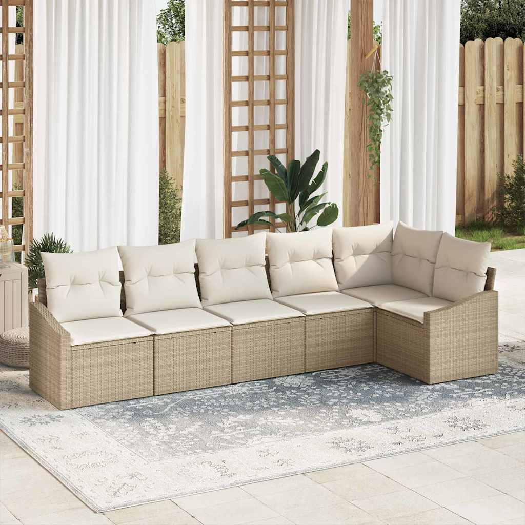 Sofa Set mit Kissen 6 pcs Schwarz und Creme Poly-Rattan