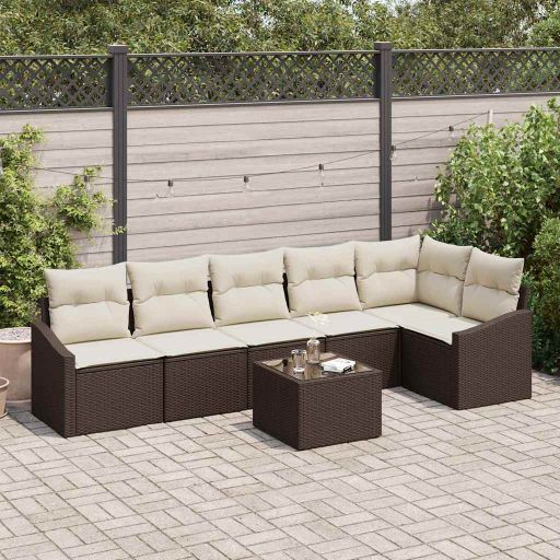 Sofa Set mit Kissen 6 pcs Schwarz und Creme Poly-Rattan