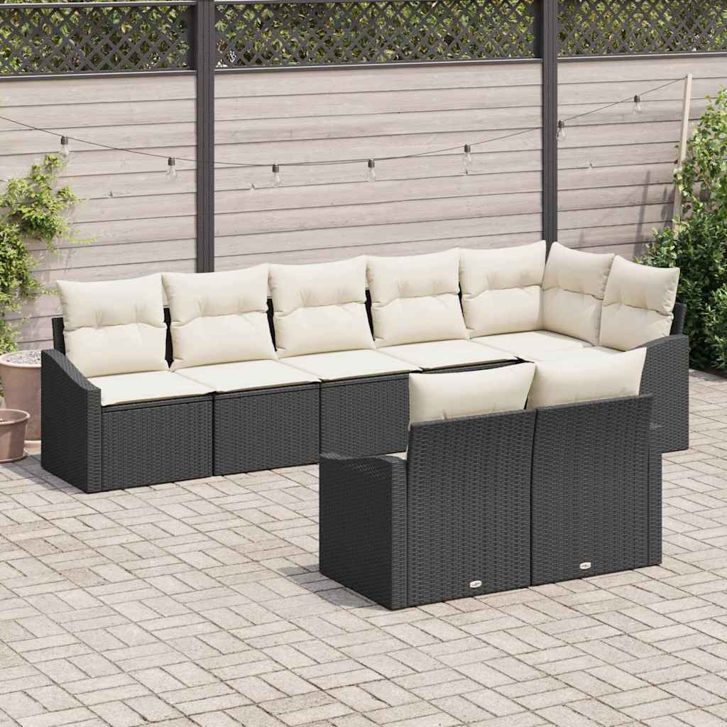 Gartensofa-set mit Kissen 8 pcs Schwarz und Weiß Poly-Rattan