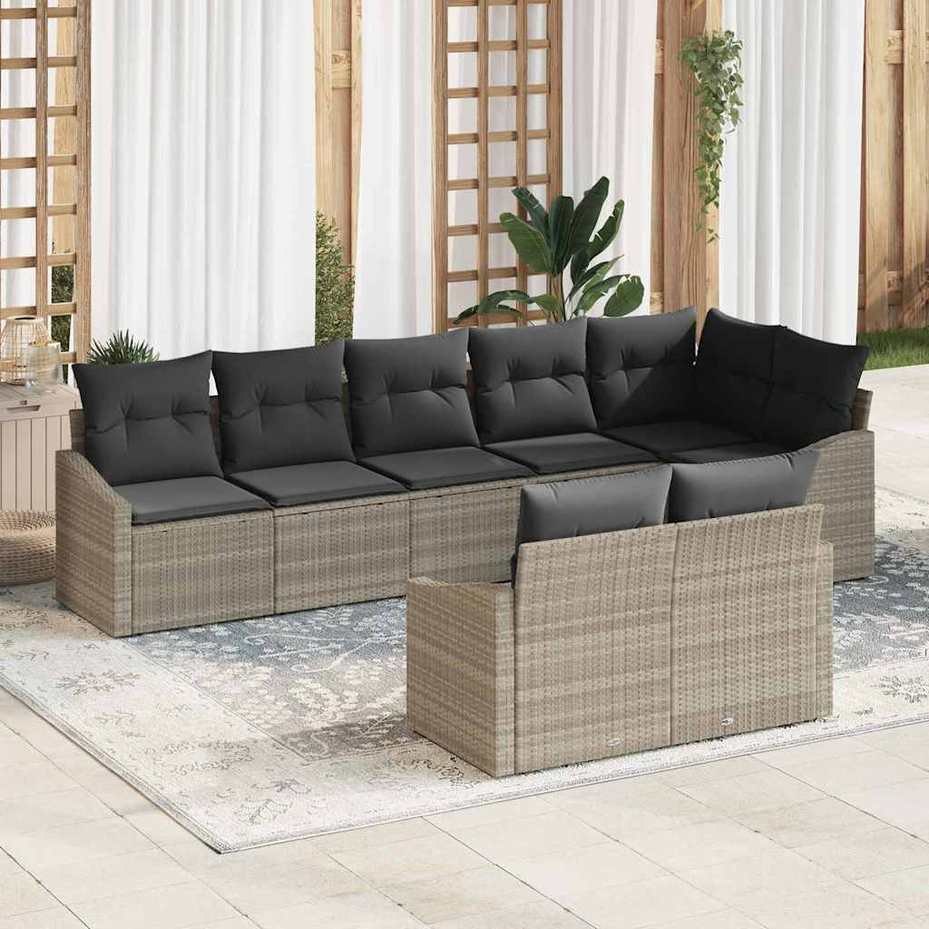 Gartensofa-set mit Kissen 8 pcs Schwarz und Weiß Poly-Rattan