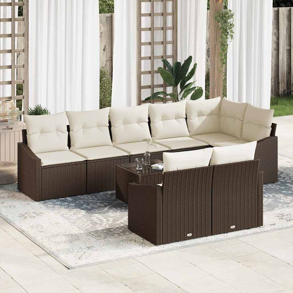 Gartensofa-set mit Kissen 8 pcs Schwarz und Weiß Poly-Rattan