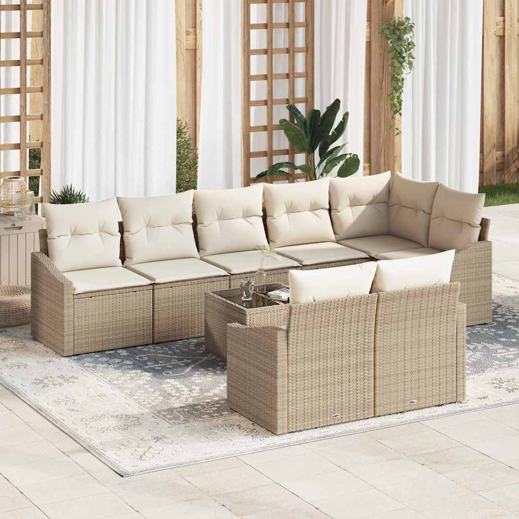 Gartensofa-set mit Kissen 8 pcs Schwarz und Weiß Poly-Rattan