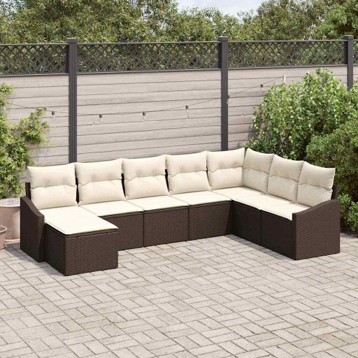 Gartensofa-set mit Kissen 8 pcs Schwarz und Creme Poly-Rattan