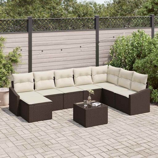 Gartensofa-set mit Kissen 8 pcs Schwarz und Creme Poly-Rattan