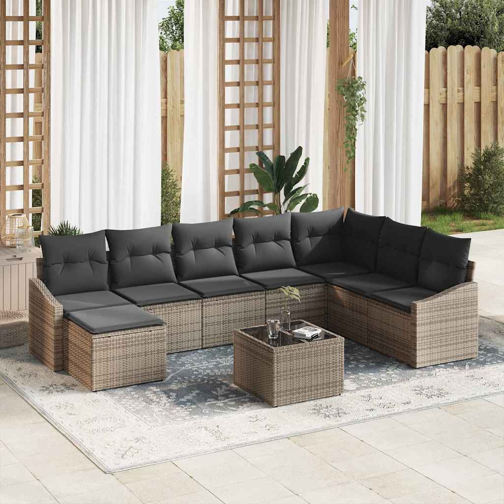 Gartensofa-set mit Kissen 8 pcs Schwarz und Creme Poly-Rattan