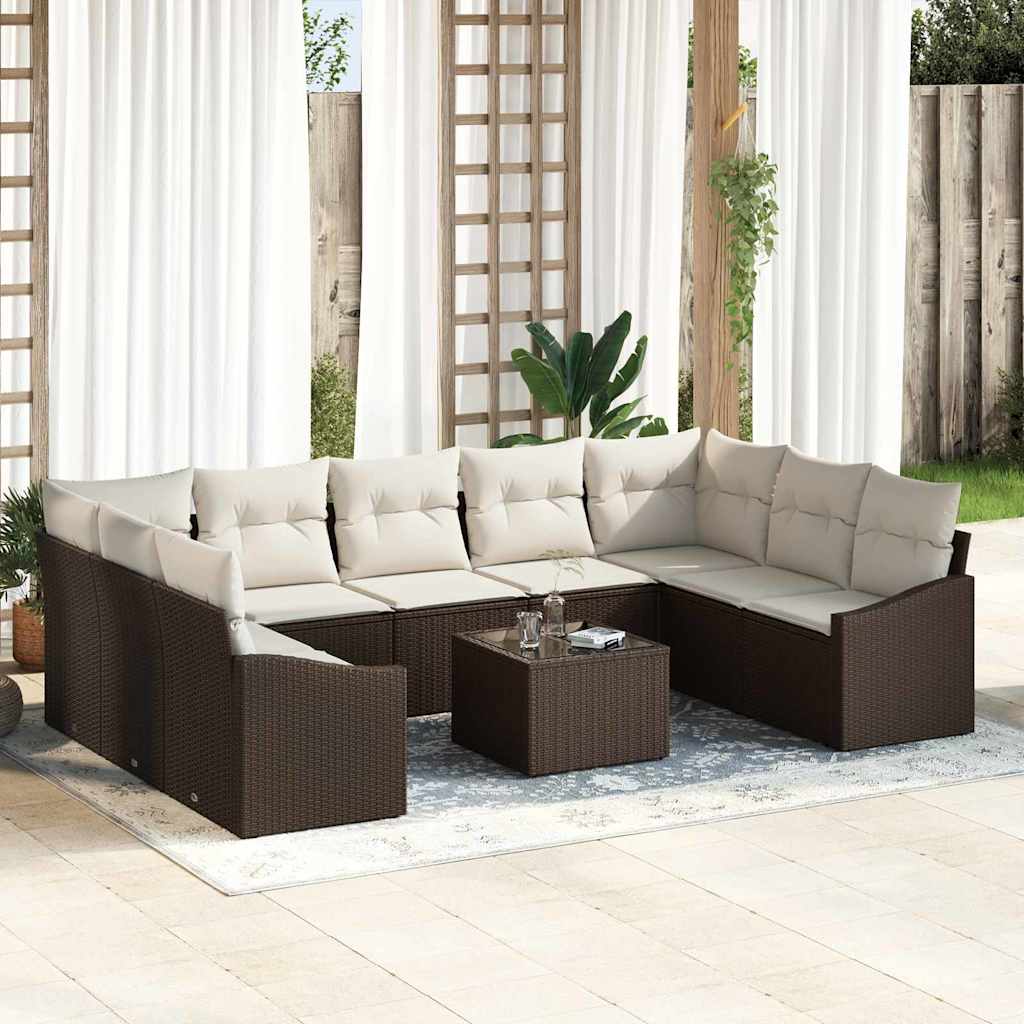 Gartensofa-set mit Speicher 9 pcs Schwarz und Creme Poly-Rattan