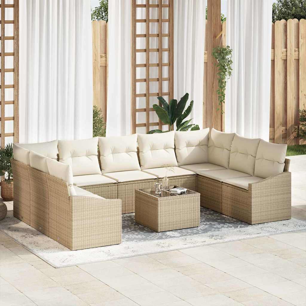 Gartensofa-set mit Speicher 9 pcs Schwarz und Creme Poly-Rattan
