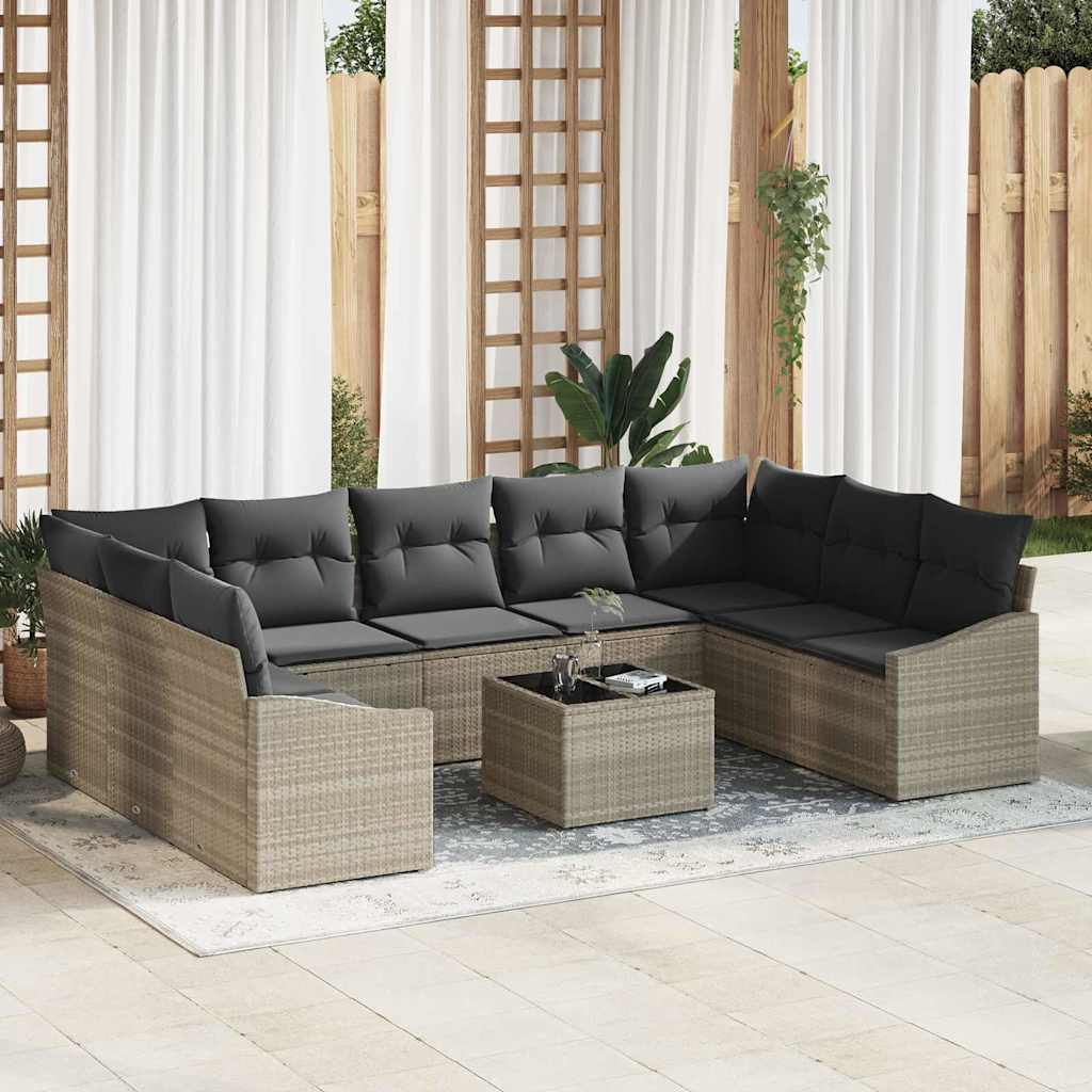 Gartensofa-set mit Speicher 9 pcs Schwarz und Creme Poly-Rattan