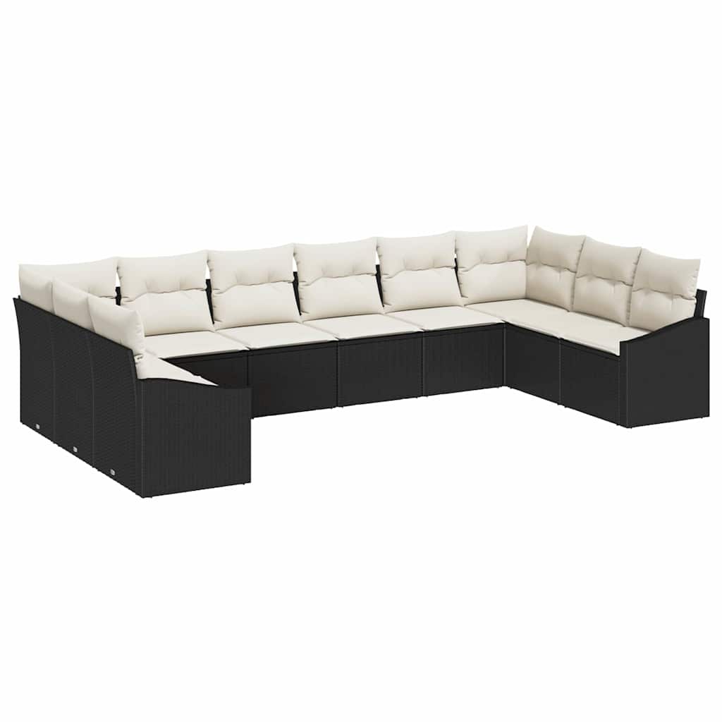 Garten-Sofa-Set mit Kissen 10 pcs Schwarz und Creme Poly-Rattan