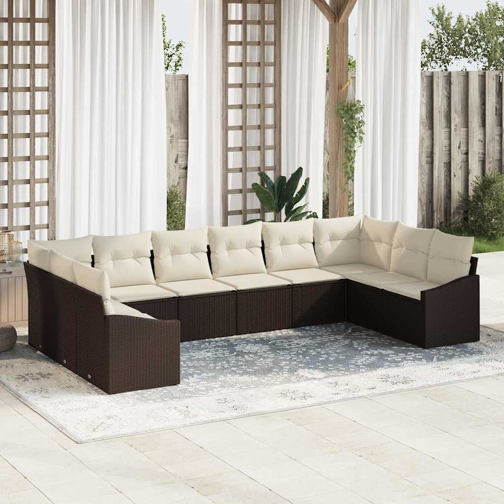 Garten-Sofa-Set mit Kissen 10 pcs Schwarz und Creme Poly-Rattan