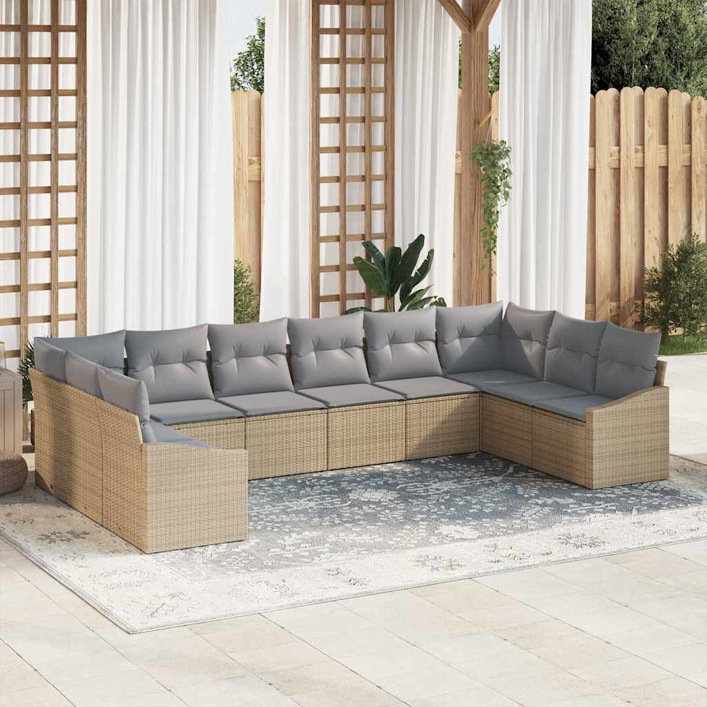 Garten-Sofa-Set mit Kissen 10 pcs Schwarz und Creme Poly-Rattan