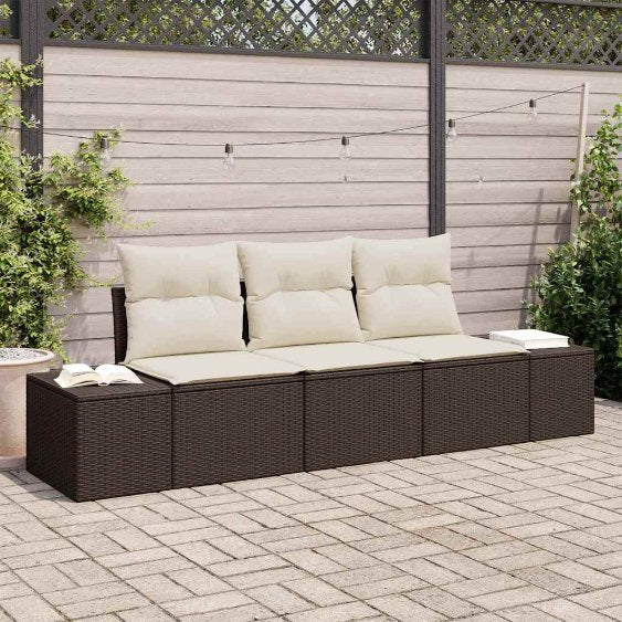 Gartensofa-set mit Speicher 3 pcs Schwarz und Creme Poly-Rattan