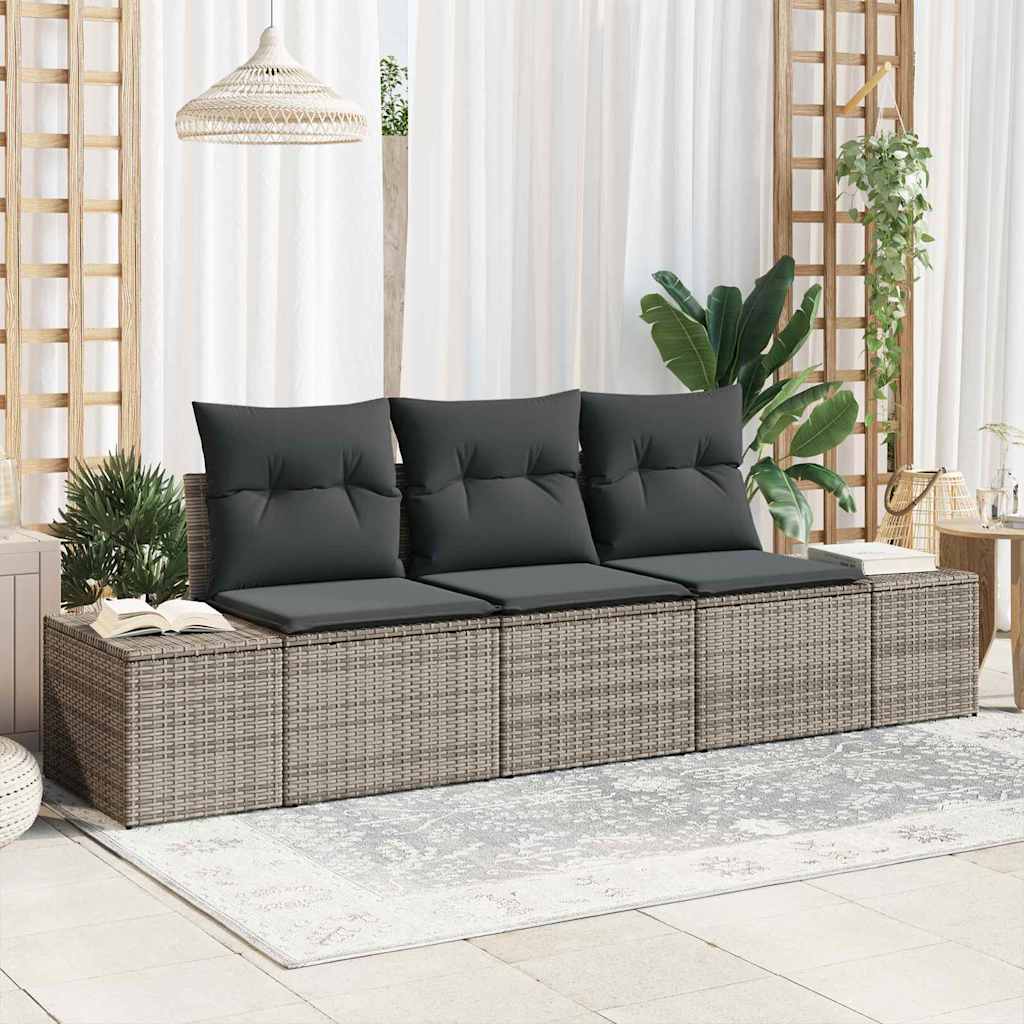 Gartensofa-set mit Speicher 3 pcs Schwarz und Creme Poly-Rattan