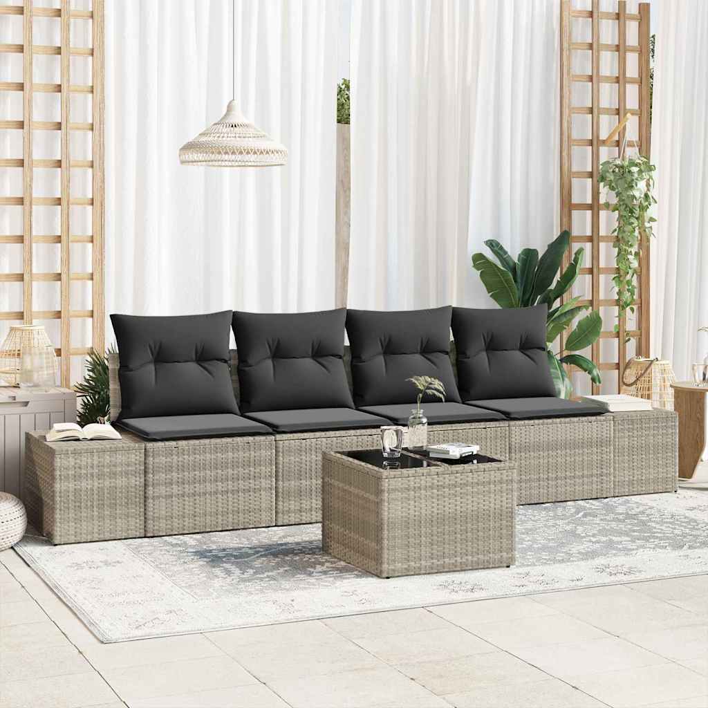 Garten-Sofa-Set mit Kissen 5 pcs Schwarz und Creme Poly-Rattan