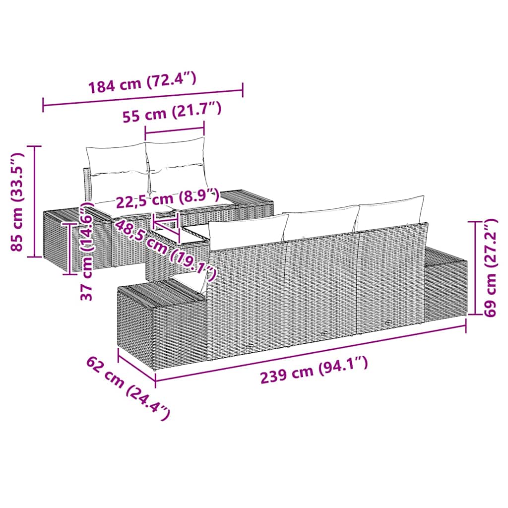 Gartensofa-set mit Kissen 6 pcs Schwarz und Creme Poly-Rattan