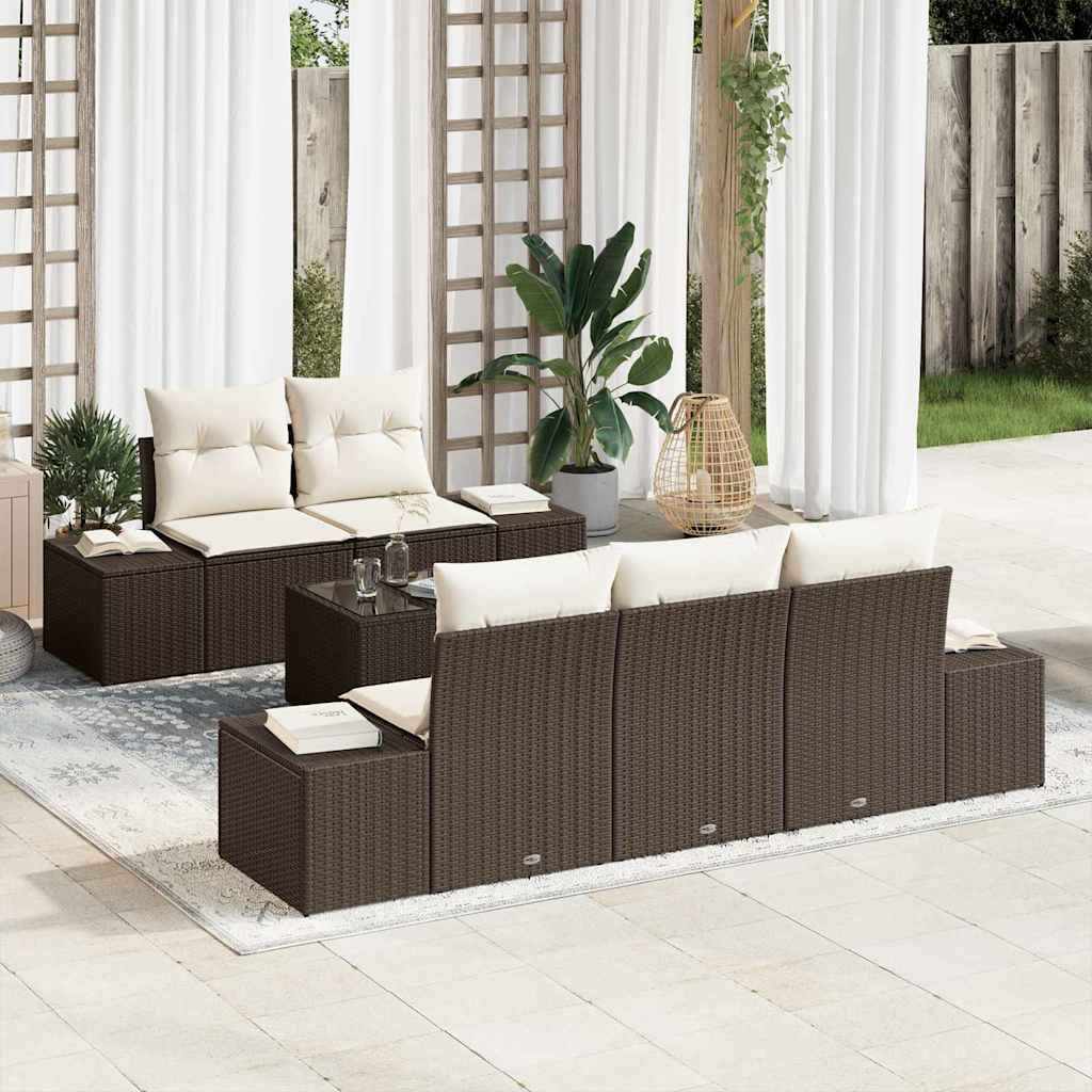 Gartensofa-set mit Kissen 6 pcs Schwarz und Creme Poly-Rattan