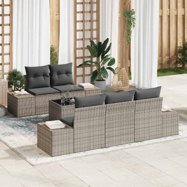 Gartensofa-set mit Kissen 6 pcs Schwarz und Creme Poly-Rattan