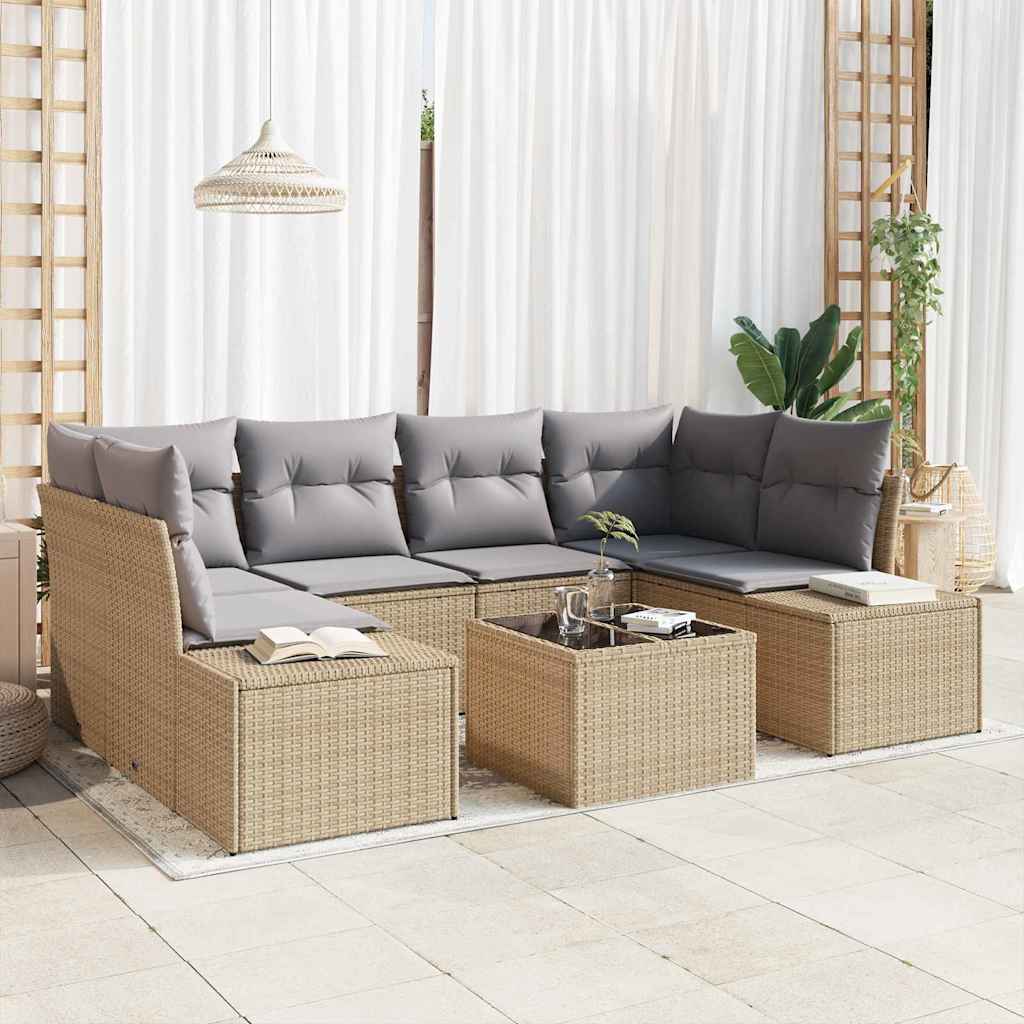 Gartensofa-set mit Kissen 8 pcs Schwarz und Creme Poly-Rattan