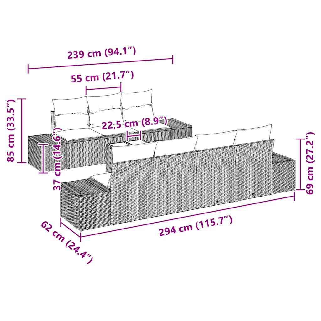 Garten-Sofa-Set mit Kissen 8 pcs Schwarz und Creme Poly-Rattan
