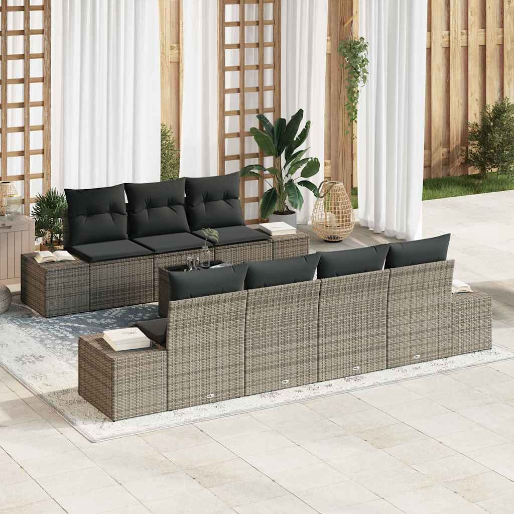 Garten-Sofa-Set mit Kissen 8 pcs Schwarz und Creme Poly-Rattan