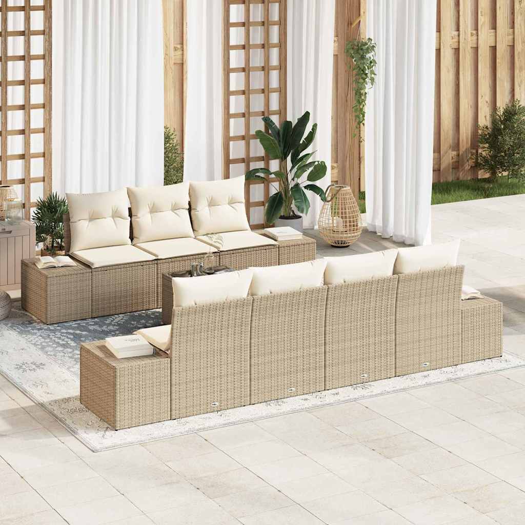 Garten-Sofa-Set mit Kissen 8 pcs Schwarz und Creme Poly-Rattan