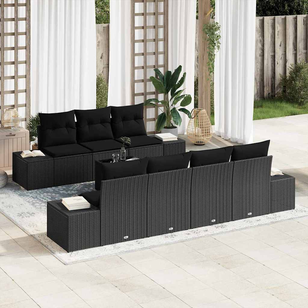 Garten-Sofa-Set mit Kissen 8 pcs Schwarz und Creme Poly-Rattan