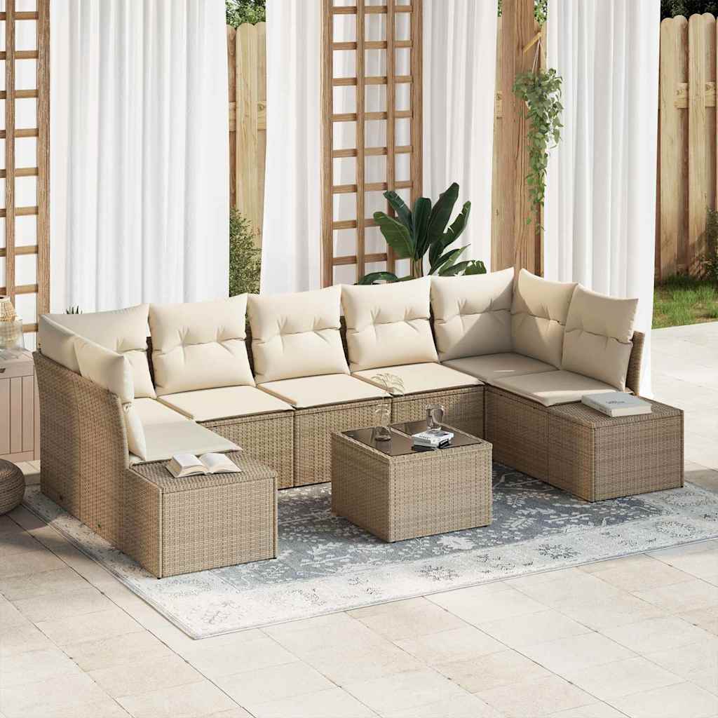 Gartensofa-set mit Kissen 8 pcs Schwarz und Creme Poly-Rattan