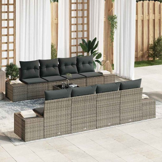 Garten-Sofa-Set mit Kissen 8 pcs Schwarz und Creme Poly-Rattan