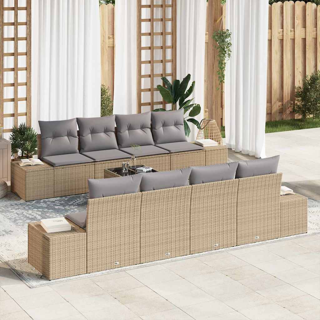 Garten-Sofa-Set mit Kissen 8 pcs Schwarz und Creme Poly-Rattan