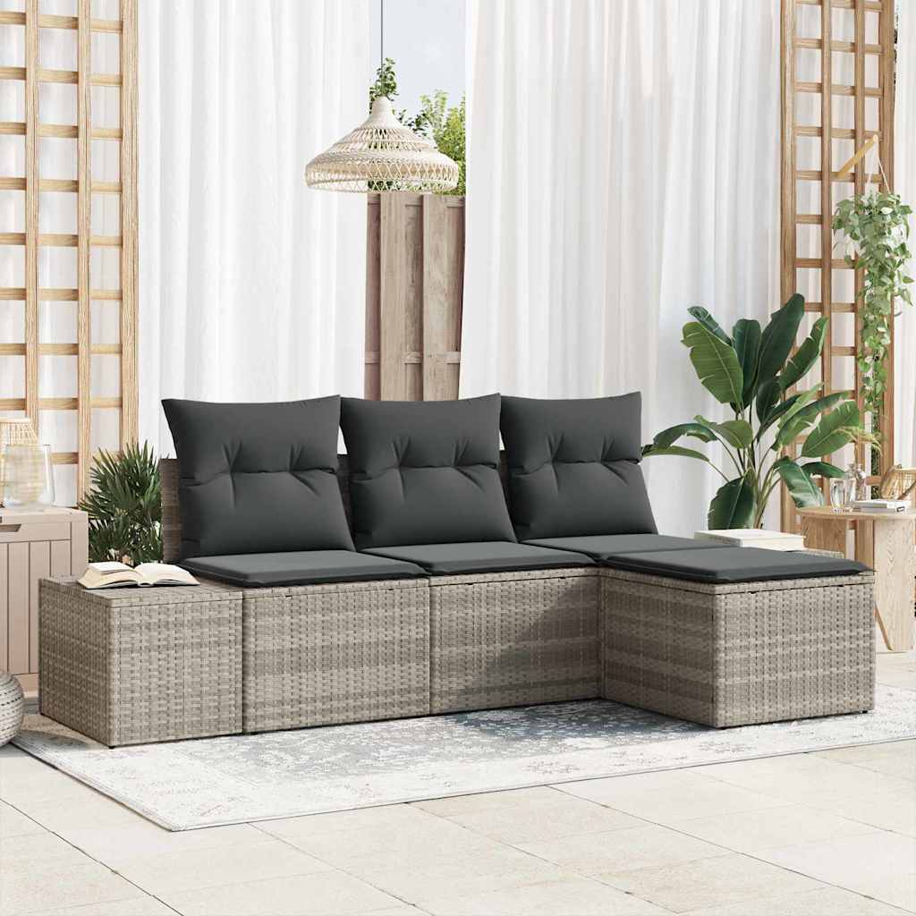 Garten-Sofa-Set mit Kissen 4 pcs Schwarz und Creme Poly-Rattan