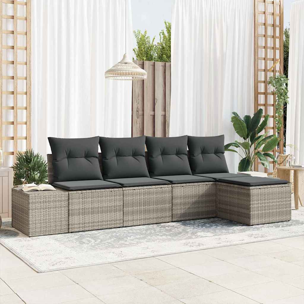 Garten-Sofa-Set mit Kissen 5 pcs Schwarz und Creme Poly-Rattan