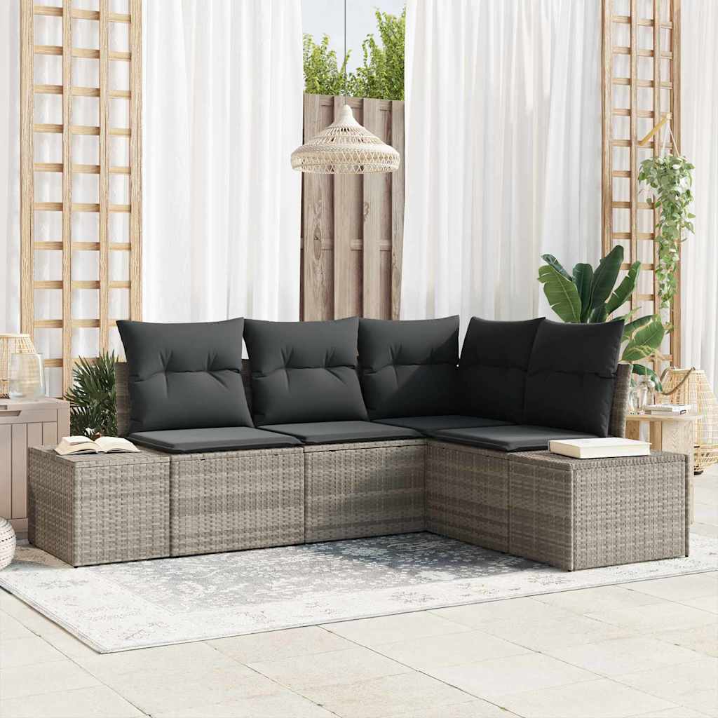Gartensofa-set mit Speicher 4 pcs Schwarz und Creme Poly-Rattan
