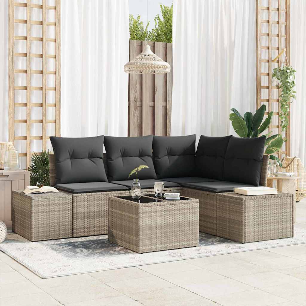 Gartensofa-set mit Speicher 4 pcs Schwarz und Creme Poly-Rattan