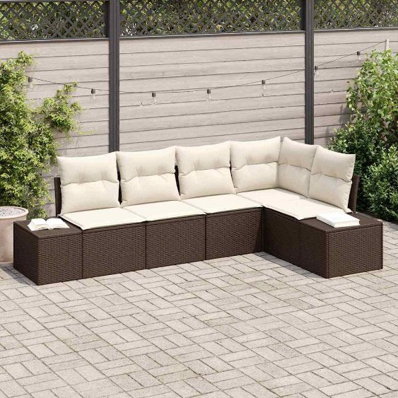 Garten-Sofa-Set mit Kissen mit Speicher 5 pcs Schwarz und Creme