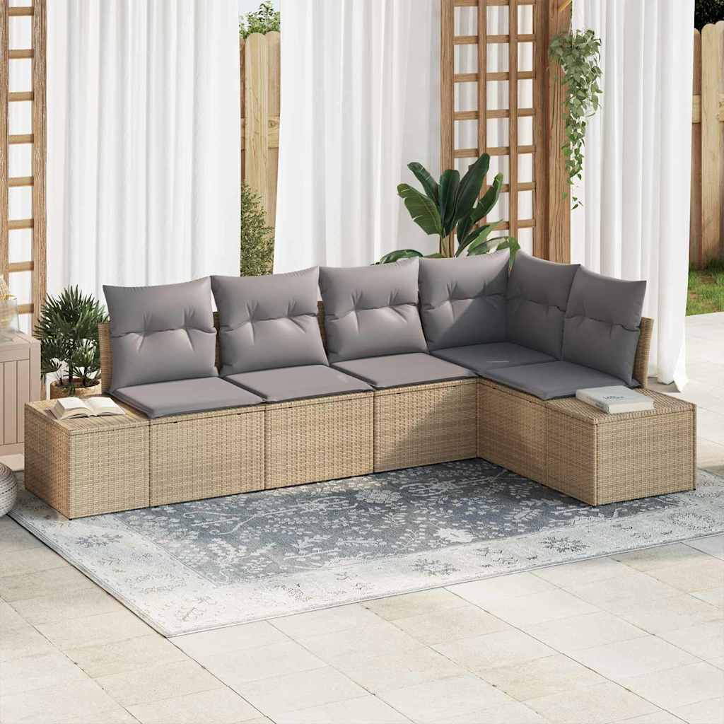 Garten-Sofa-Set mit Kissen mit Speicher 5 pcs Schwarz und Creme