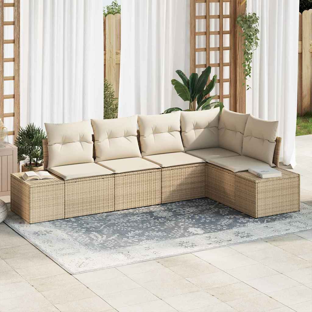 Garten-Sofa-Set mit Kissen mit Speicher 5 pcs Schwarz und Creme
