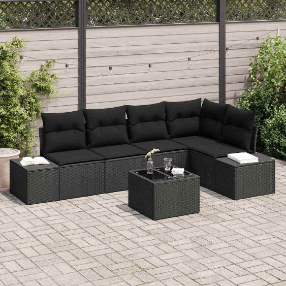 Garten-Sofa-Set mit Kissen mit Speicher 5 pcs Schwarz und Creme