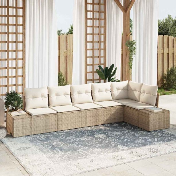 Garten-Sofa-Set mit Kissen mit Speicher 6 pcs Schwarz und Creme