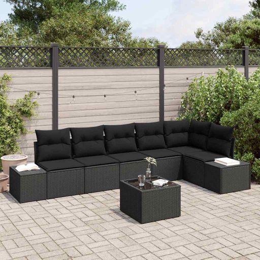Garten-Sofa-Set mit Kissen mit Speicher 6 pcs Schwarz und Creme
