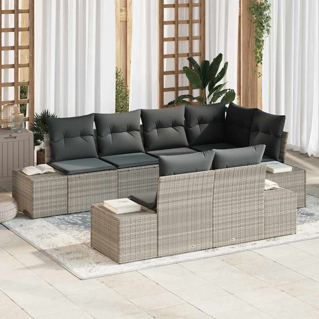 Gartensofa-set mit Speicher 7 pcs Schwarz und Creme Poly-Rattan