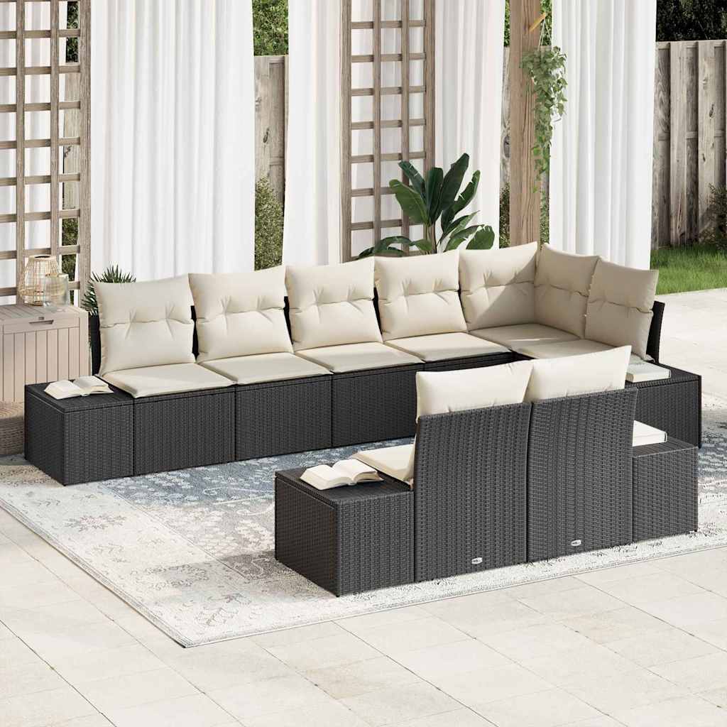 Gartensofa-set mit Speicher 8 pcs Schwarz und Creme Poly Rattan