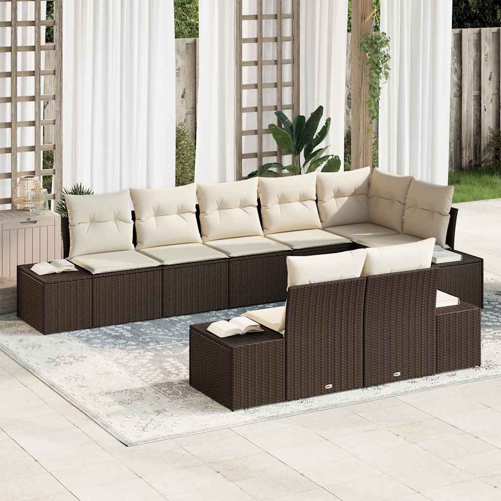 Gartensofa-set mit Speicher 8 pcs Schwarz und Creme Poly Rattan