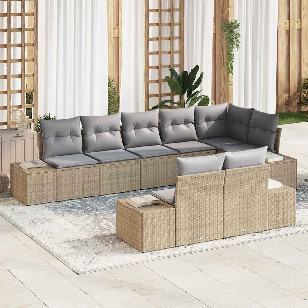 Gartensofa-set mit Speicher 8 pcs Schwarz und Creme Poly Rattan