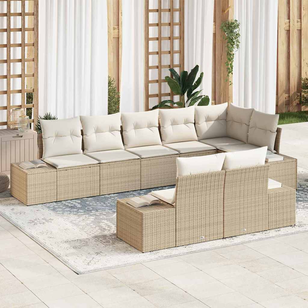 Gartensofa-set mit Speicher 8 pcs Schwarz und Creme Poly Rattan