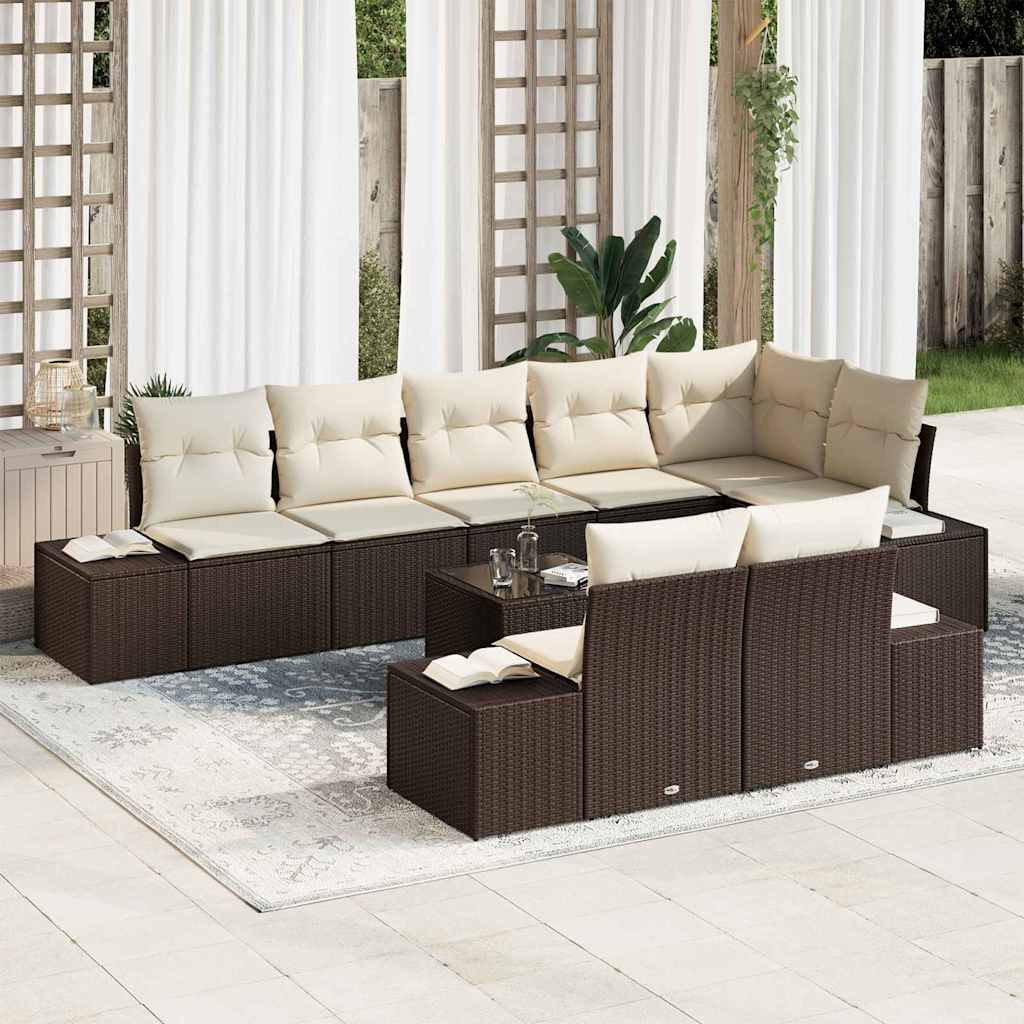 Gartensofa-set mit Speicher 8 pcs Schwarz und Creme Poly Rattan