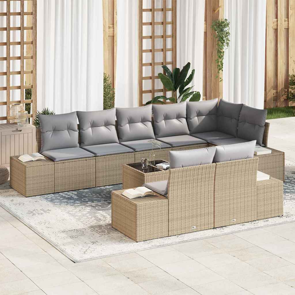 Gartensofa-set mit Speicher 8 pcs Schwarz und Creme Poly Rattan