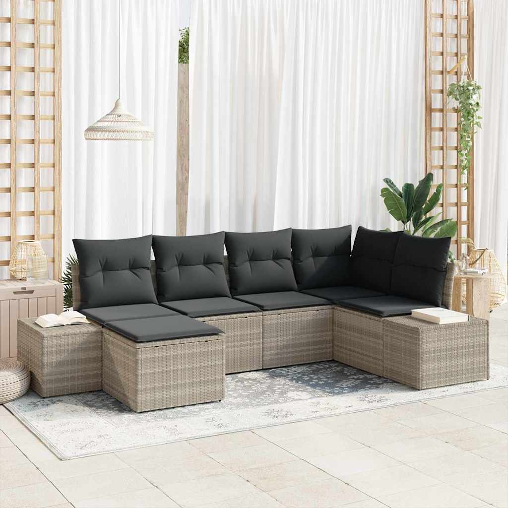 Garten-Sofa-Set mit Kissen 6 pcs Schwarz und Creme Poly-Rattan